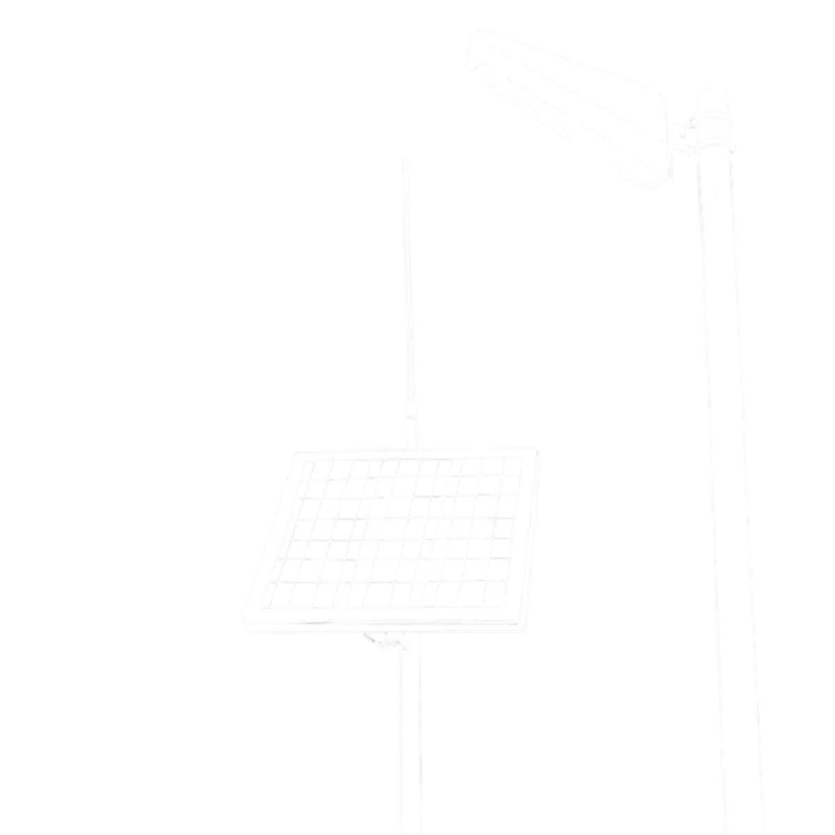 Line illustration of a solar powered SynaptiX monitoring station mounted on a pole with an antenna