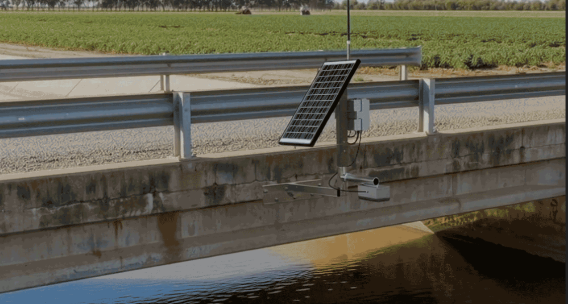 Open channel flow monitoring on a stormwater channel and floodway