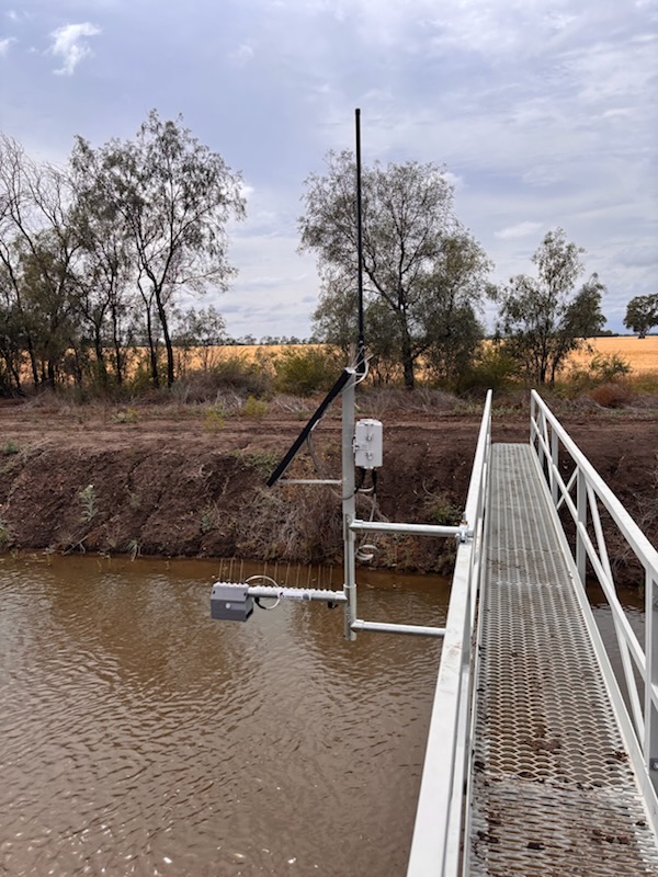 SynaptiX Flow mounted on a walkway over an irrigation supply channel